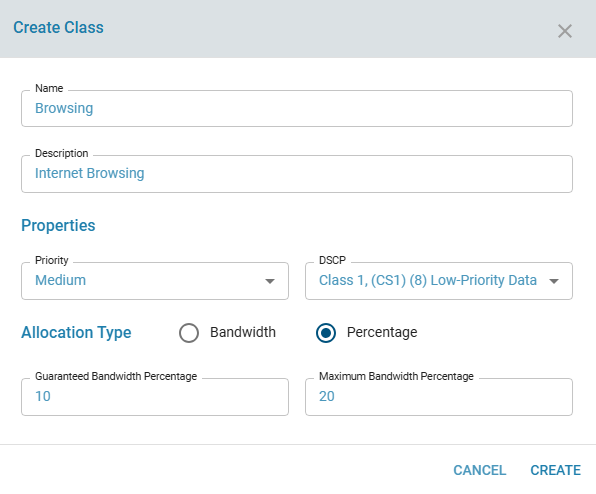 Add QoS Class with Percentage based Bandwidth 