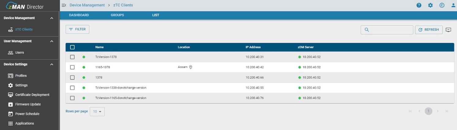 zTC Device List
