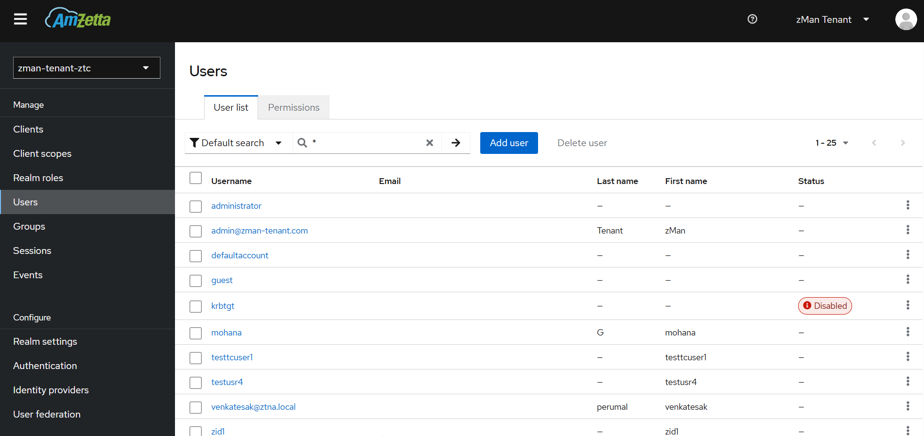 Imported Active Directory users