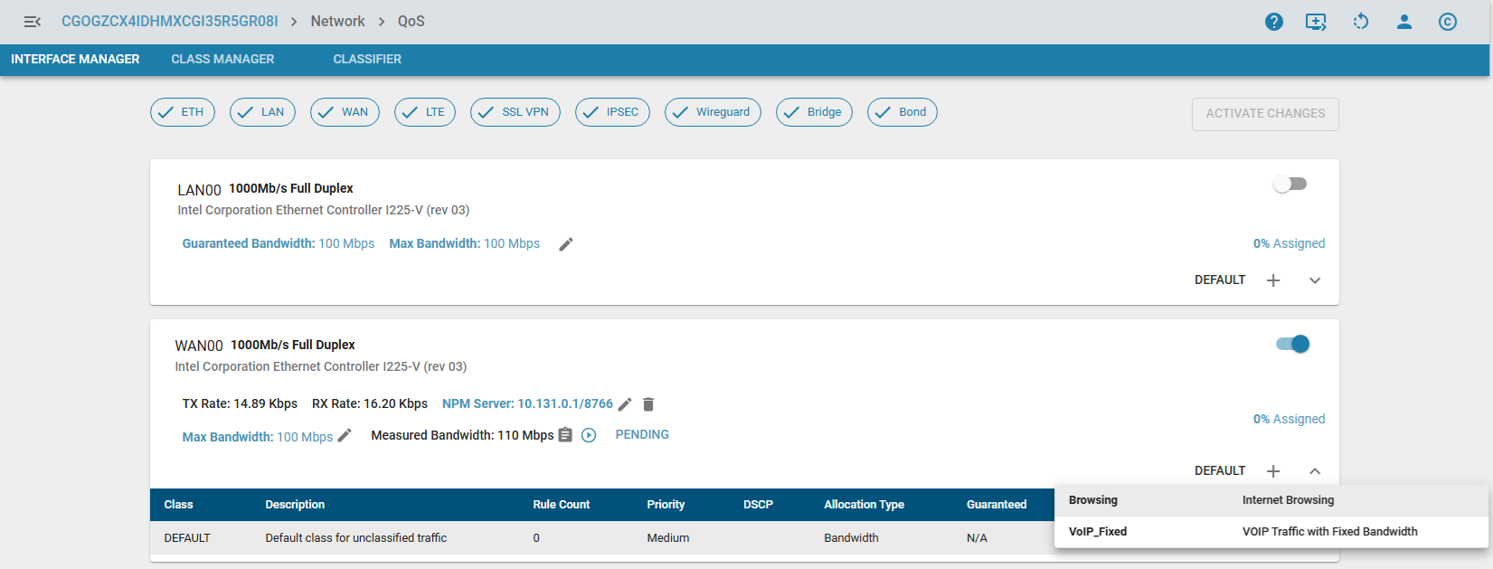 Add QoS Classes to Interface